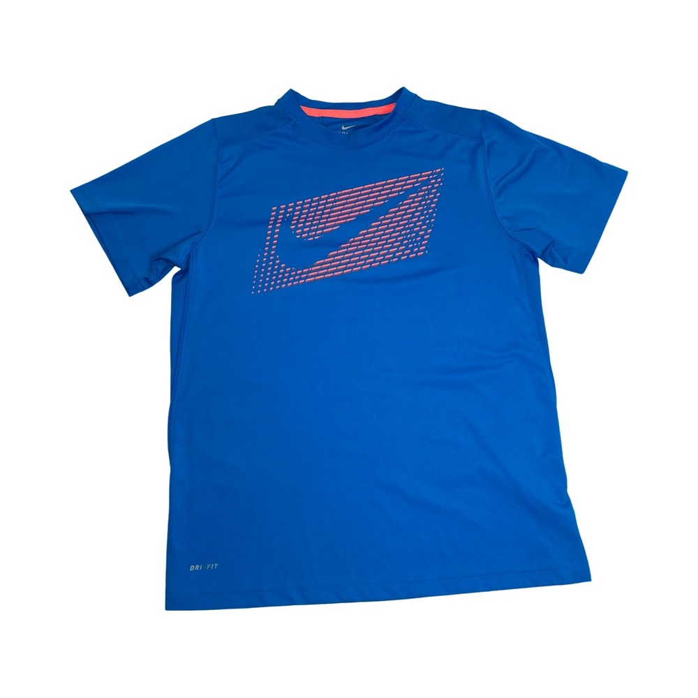 Nike Dri-Fit Boys Short Sleeve Crew Neck Tee Size XL Blue With Pink Logo